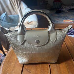 Longchamp mini purse croc embossed leather metallic